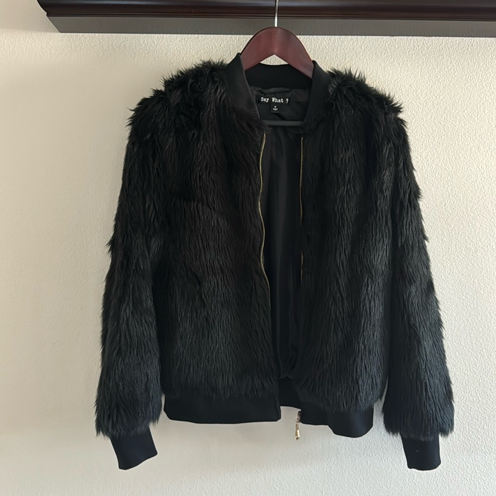 Say What? Faux fur bomber jacket. Worn a few times